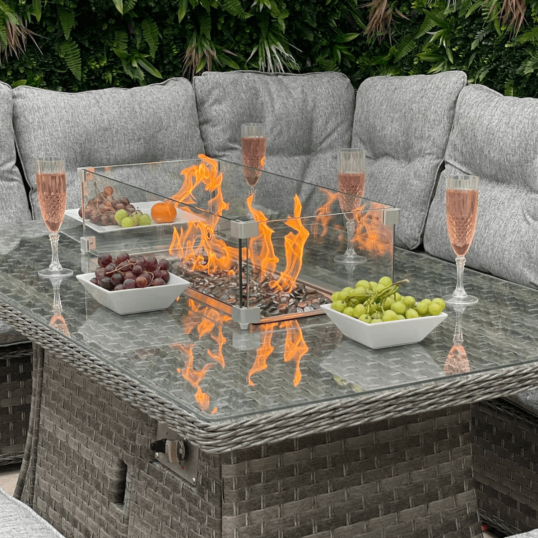 Bellissima Large 4 8 Seater Casual Rattan Dining Set with Gas Firepit Table