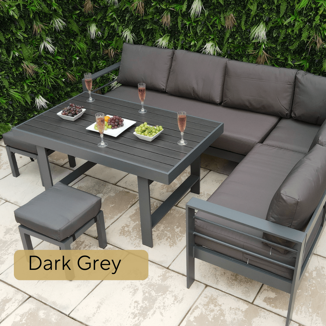 Giardino 6 Seater Corner Aluminum Sofa Set with Dining Table